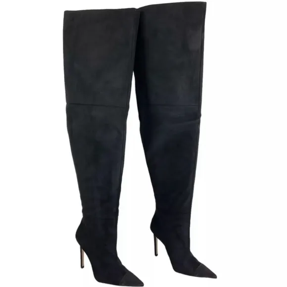 Good American Thigh High Slouch Faux Suede Black Boots Size 7.5 &amp; 5.5