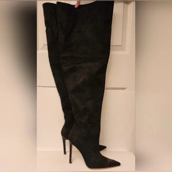 Good American Thigh High Slouch Faux Suede Black Boots Size 7.5 &amp; 5.5