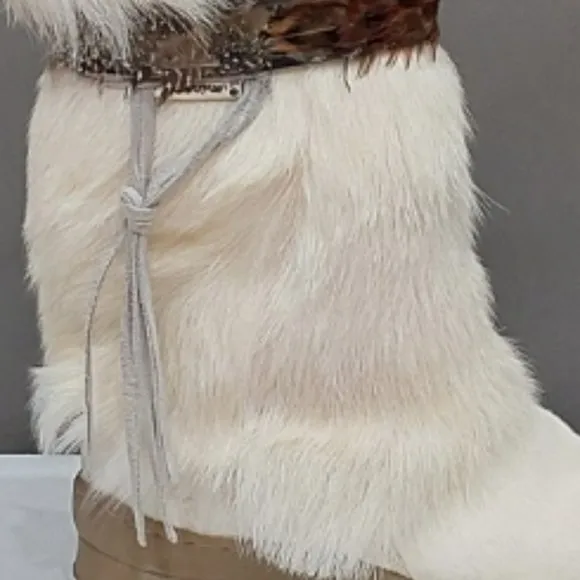 💥GORGEOUS💥Tribal Goat Fur Calf Skin Leather Suede Winter Snow Boots in White