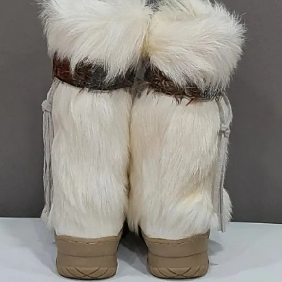 💥GORGEOUS💥Tribal Goat Fur Calf Skin Leather Suede Winter Snow Boots in White