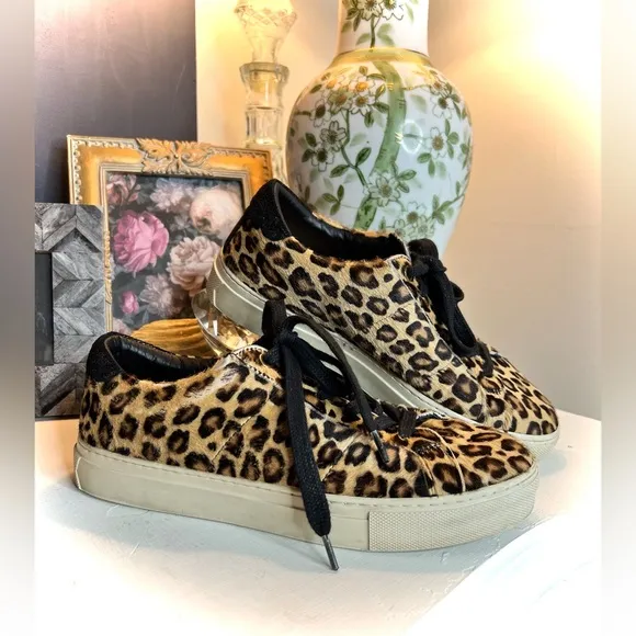 Greats Brooklyn Royale Leopard Pony Hair Leather Casual Sneaker Shoes
