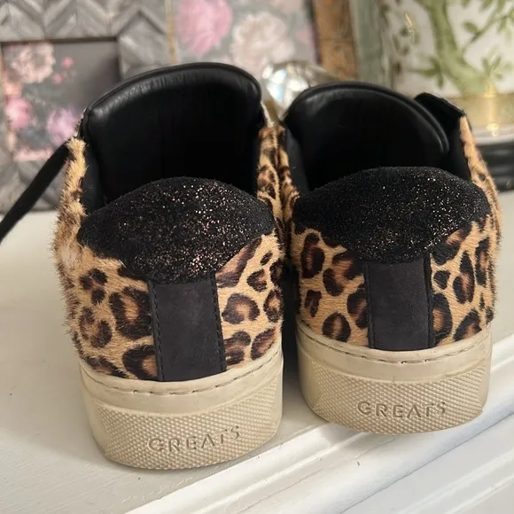 Greats Brooklyn Royale Leopard Pony Hair Leather Casual Sneaker Shoes
