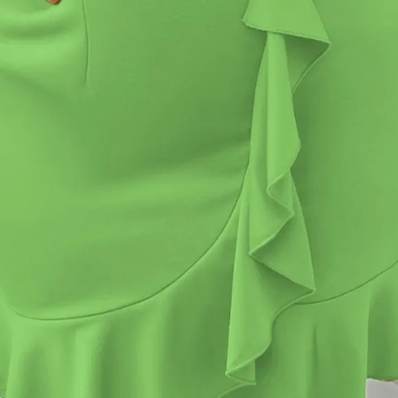 Green Tie Shoulder Ruffled Dress