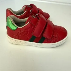 GUCCI GG Supreme Kids Sneakers Red Green Stripe Leather Velcro Italy Size 21