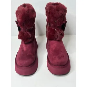 GUESS Women's Denla Faux Fur  Booties Boots Dark Red Size 8M NWT