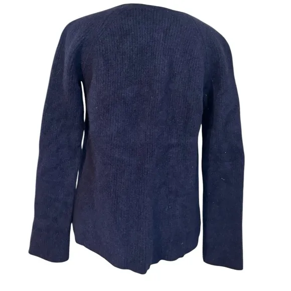 HELMUT LANG Blue Knit Wool Cashmere V Neck Sweater