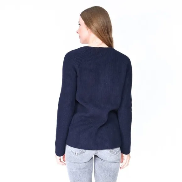 HELMUT LANG Blue Knit Wool Cashmere V Neck Sweater