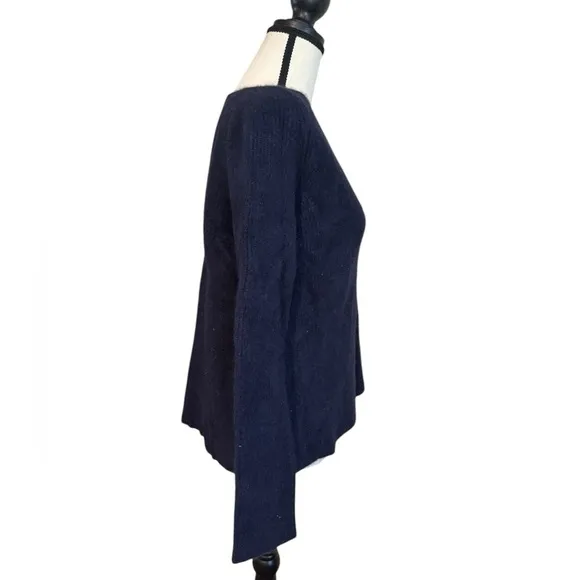 HELMUT LANG Blue Knit Wool Cashmere V Neck Sweater