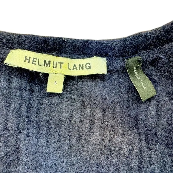 HELMUT LANG Blue Knit Wool Cashmere V Neck Sweater