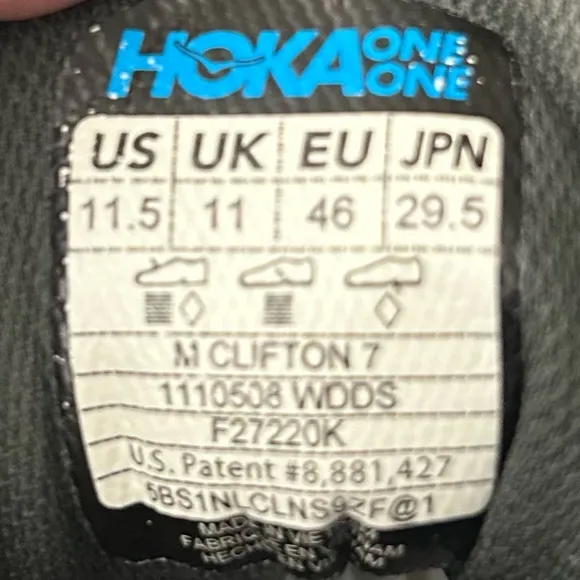 Hoka One One Mens Clifton 7 1110508 WDDS Gray Running Shoes Sneakers Size 11.5