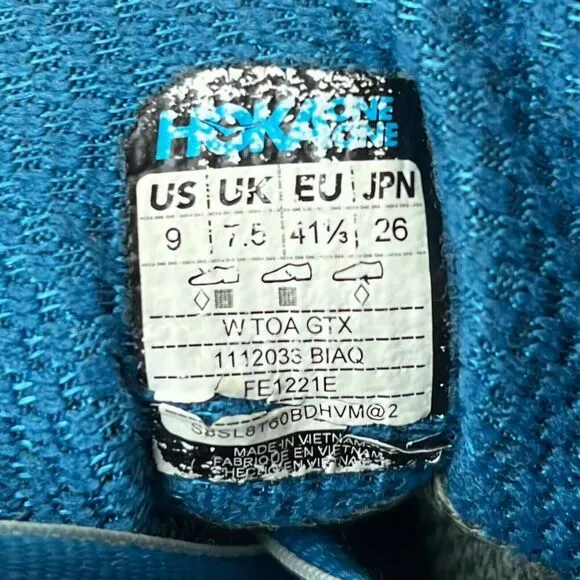 Hoka One One Toa GTX 1112033 BIAQ Women’s Gore-Tex Hiking Boots Blue Size 9
