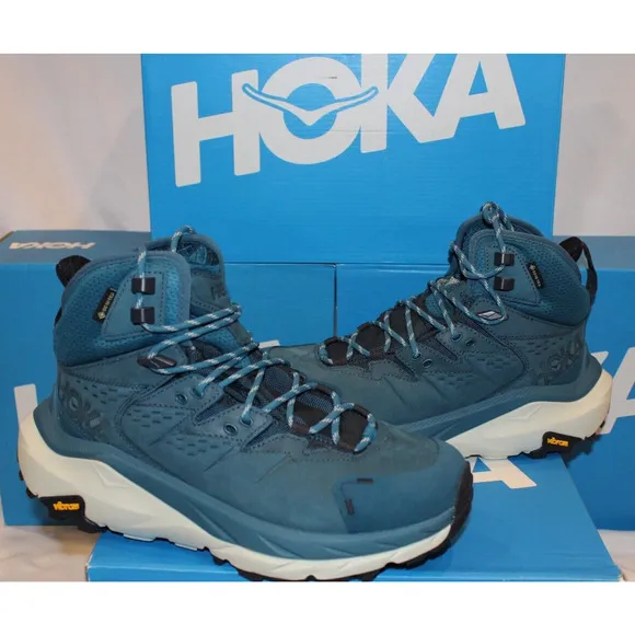 Hoka Women’s Kaha 2 GTX Mid Waterproof Hiking Boots Blue Coral Sz 7.5 $240‎