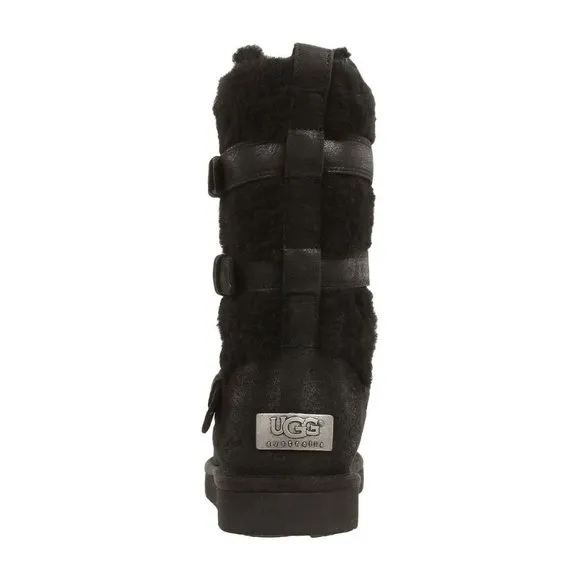 💥HOT ITEM💥UGG  BECKET LEATHER &amp; WOOL SHEARLING MOTO BOOTS in BLACK