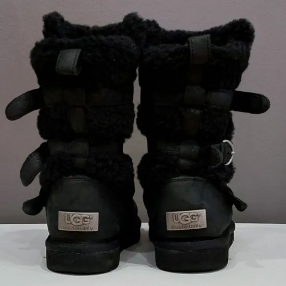 💥HOT ITEM💥UGG  BECKET LEATHER &amp; WOOL SHEARLING MOTO BOOTS in BLACK