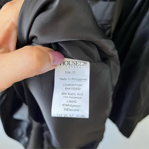 House of CB Khristen Black Satin Balloon Sleeve Ruched Dress Size XS