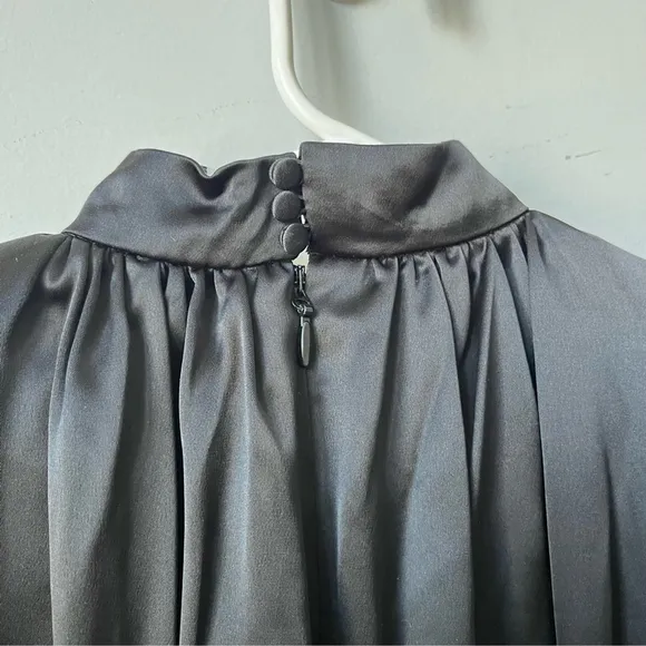 House of CB Khristen Black Satin Balloon Sleeve Ruched Dress Size XS