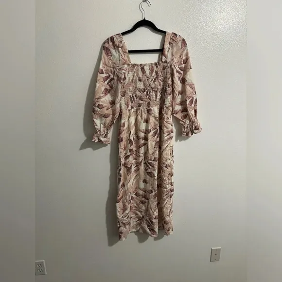 House of Harlow 1960 women’s linen 3/4 sleeve floral summer beach midi dress XS