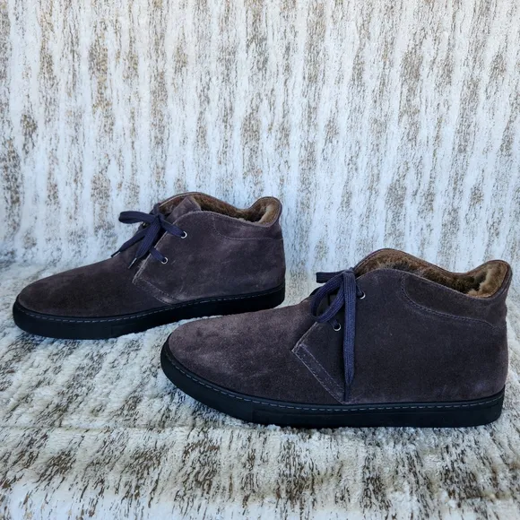 H.S. Trask Sherling Lined Suede Chukka Boots Dark Brown Leather, Men's Size 11 M