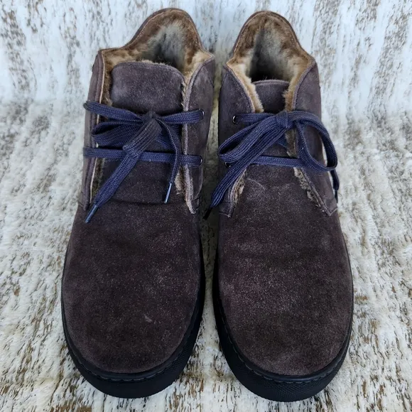 H.S. Trask Sherling Lined Suede Chukka Boots Dark Brown Leather, Men's Size 11 M