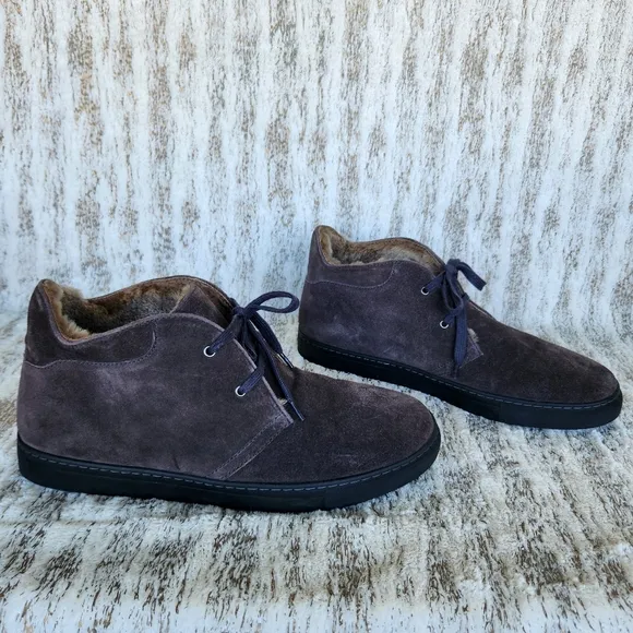 H.S. Trask Sherling Lined Suede Chukka Boots Dark Brown Leather, Men's Size 11 M
