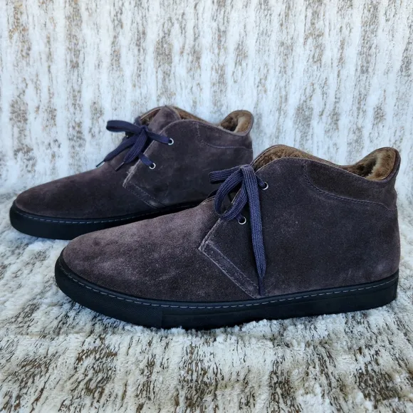 H.S. Trask Sherling Lined Suede Chukka Boots Dark Brown Leather, Men's Size 11 M