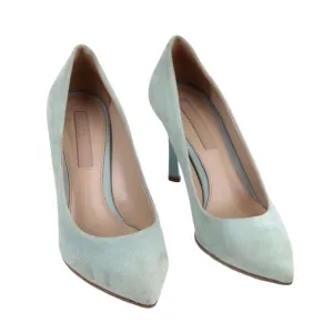 HUGO BOSS LIGHT BLUE REAL LEATHER SUEDE HIGH HEEL POINTED CLASSIC PUMP SHOES 36