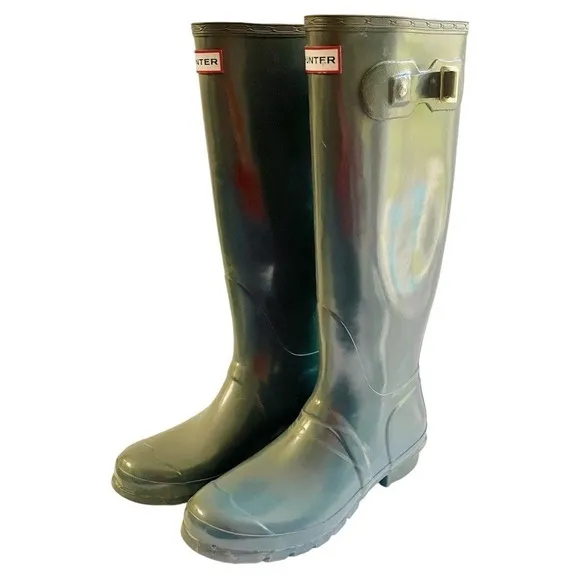 Hunter Gray Original Gloss Rain Boots Size 9