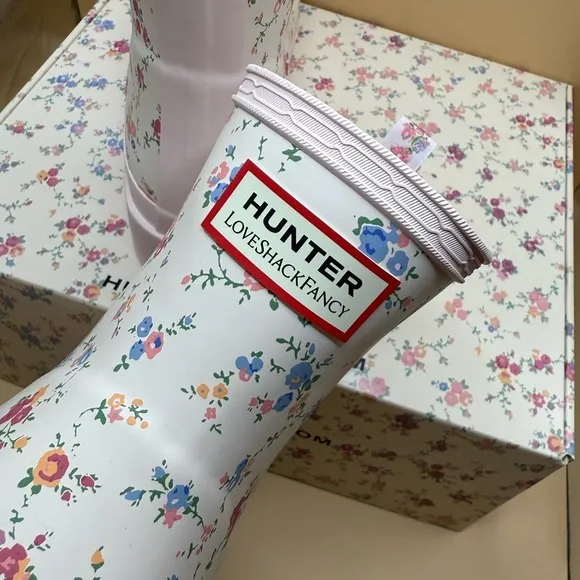 Hunter x LoveShackFancy Womens Play Rain Boot Sunrise Patchwork Size 10 NWT