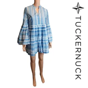 Hyacinth House Blue &amp; White Bell Sleeved Blaine Mini Dress NWT XS