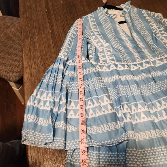 Hyacinth House Blue &amp; White Bell Sleeved Blaine Mini Dress NWT XS