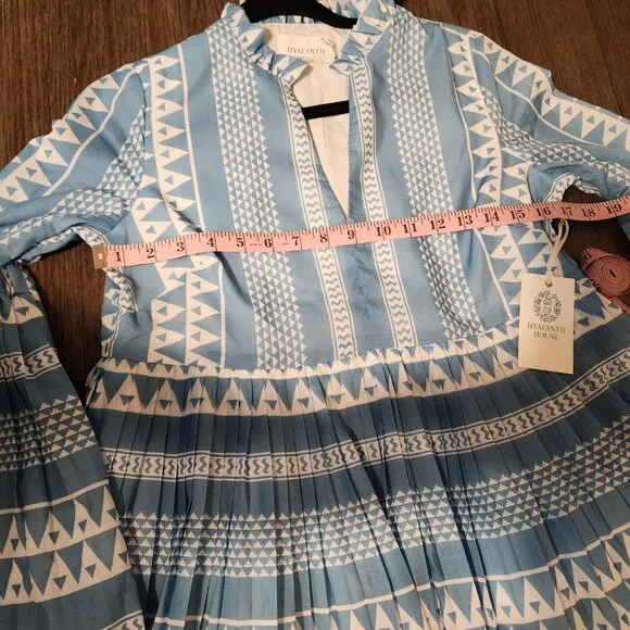 Hyacinth House Blue &amp; White Bell Sleeved Blaine Mini Dress NWT XS