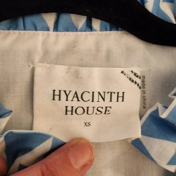 Hyacinth House Blue &amp; White Bell Sleeved Blaine Mini Dress NWT XS