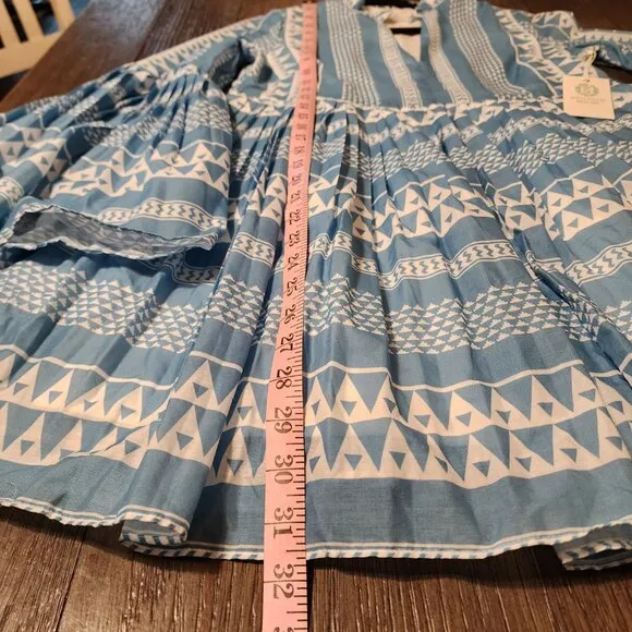 Hyacinth House Blue &amp; White Bell Sleeved Blaine Mini Dress NWT XS