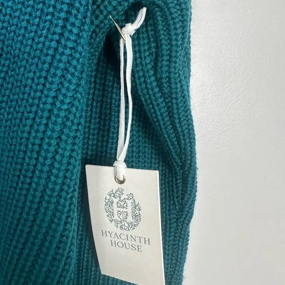 HYACINTH HOUSE Teal Ruffle Casey Collared V-Neck Sweater