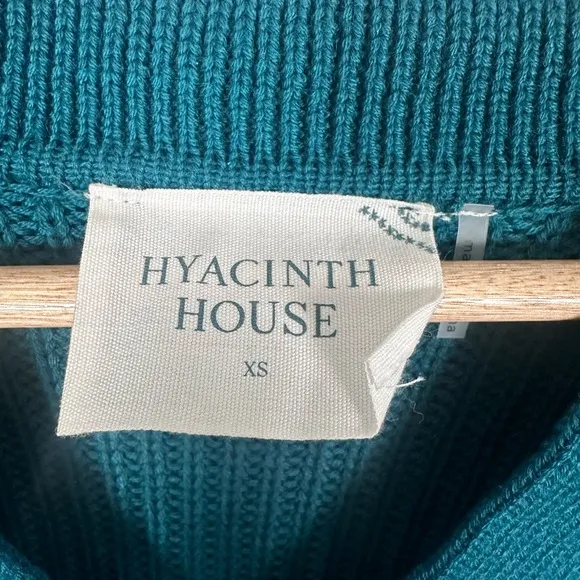HYACINTH HOUSE Teal Ruffle Casey Collared V-Neck Sweater
