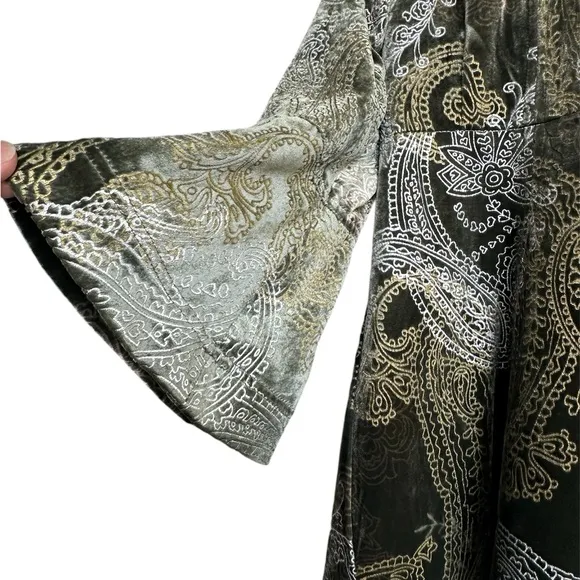 IC Paris Velvet olive Green Silver Paisley Print Silk Blazer Dressy Coat Size 4