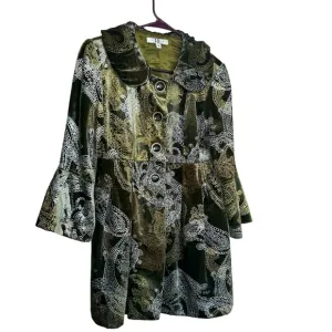IC Paris Velvet olive Green Silver Paisley Print Silk Blazer Dressy Coat Size 4