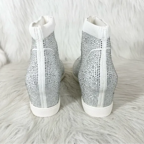 INC International Concepts Deena Wedge Sneakers White Crystal Size 10M