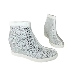 INC International Concepts Deena Wedge Sneakers White Crystal Size 10M