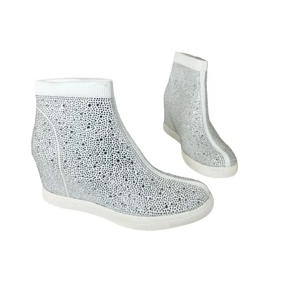 INC International Concepts Deena Wedge Sneakers White Crystal Size 10M