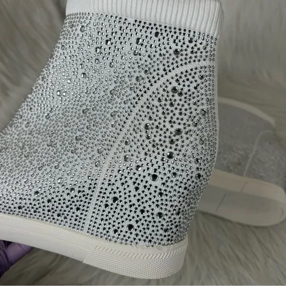 INC International Concepts Deena Wedge Sneakers White Crystal Size 10M