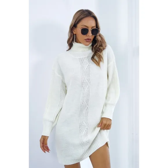 Ivory Turtleneck Sweater Dress