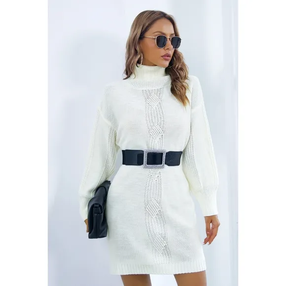Ivory Turtleneck Sweater Dress