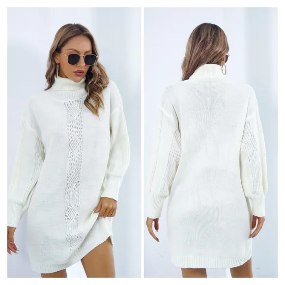 Ivory Turtleneck Sweater Dress