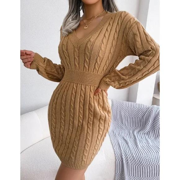 Ivory V-Neck Sweater Dress