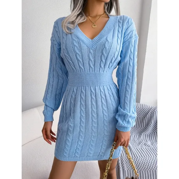 Ivory V-Neck Sweater Dress