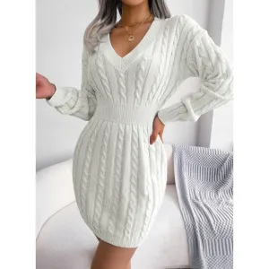 Ivory V-Neck Sweater Dress
