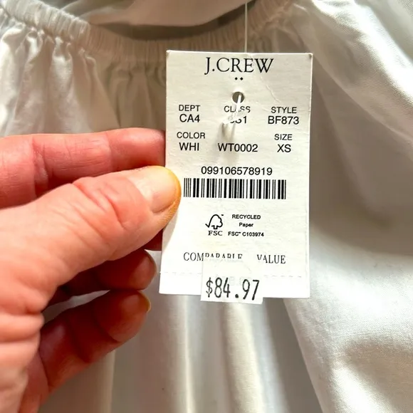 J. Crew Cotton-blend Poplin Raglan Tiered White Dress Women XS NWT.          R