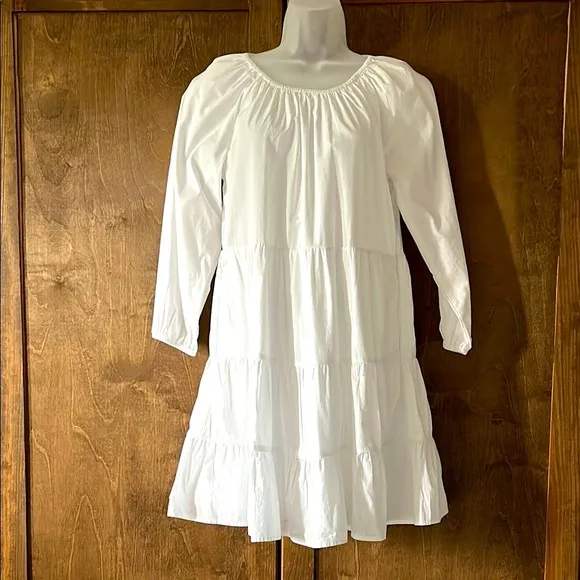 J. Crew Cotton-blend Poplin Raglan Tiered White Dress Women XS NWT.          R