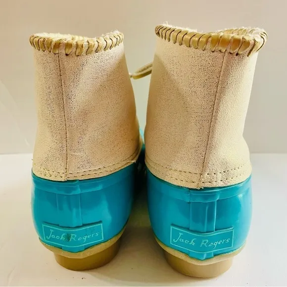 Jack Rogers Cream and Turquoise Shimmer Snow Boots Size 7